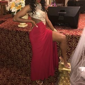 Red and gold embroidered dress